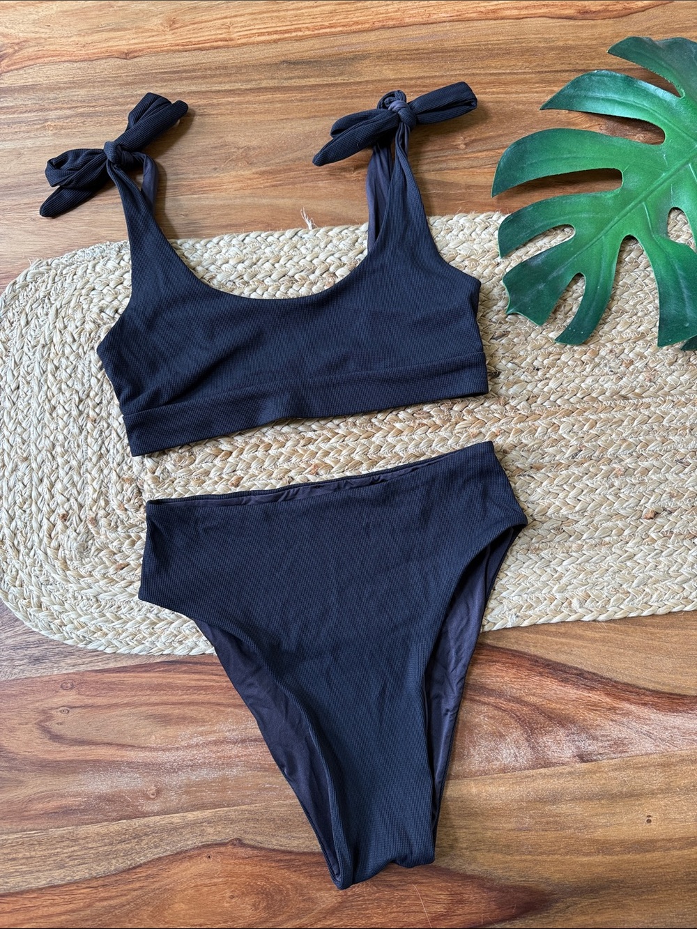 Toluca Black Tie-Strap Hi cut Bikini Set